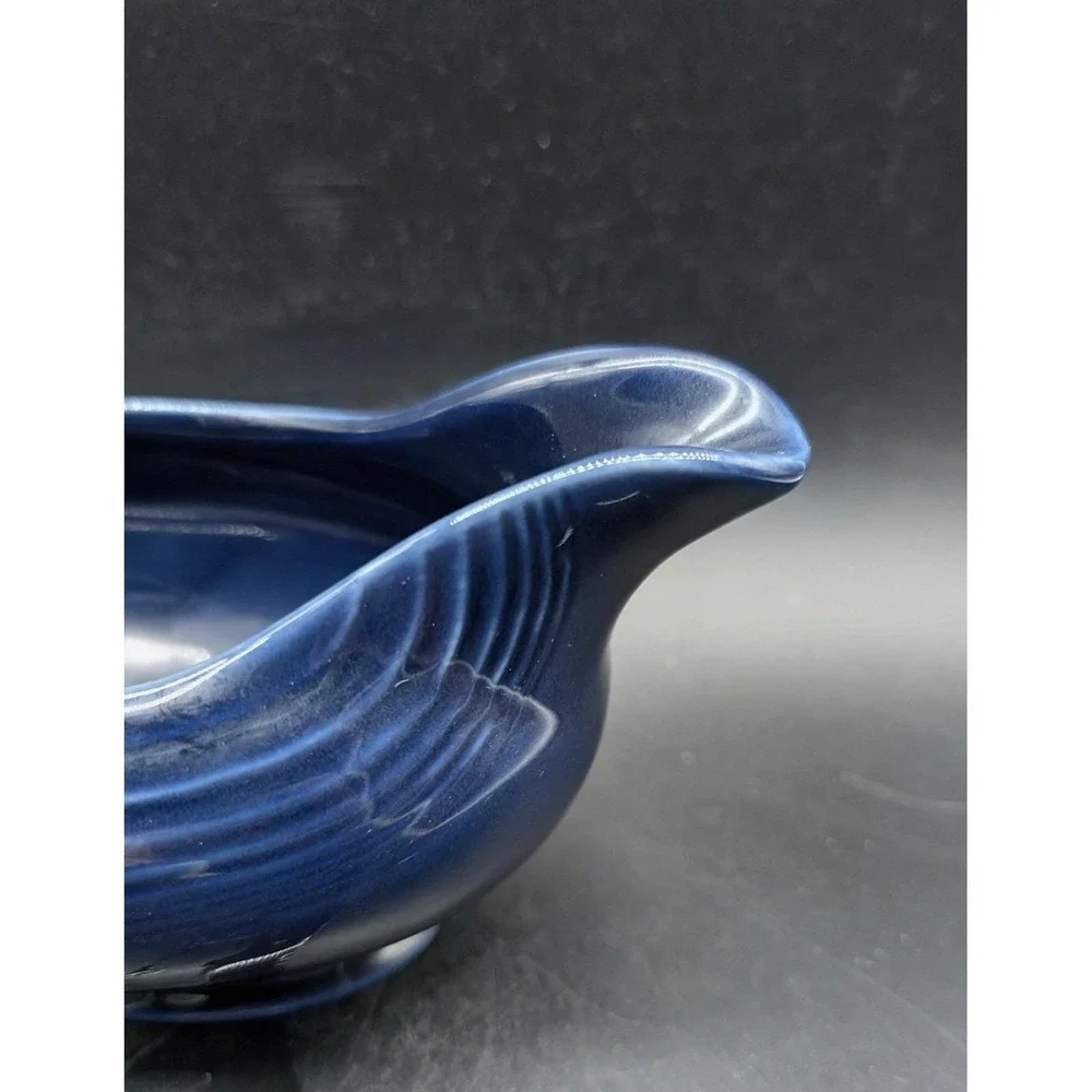 Fiesta Cobalt Blue Gravy Boat Concentric Rings Ceramic Serving Pitcher USA